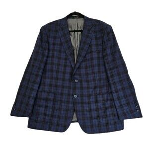 Tiglio Luxe Jacket Mens 46R Blue Plaid Wool 2 Button Dolcetto Blazer Sport Coat
